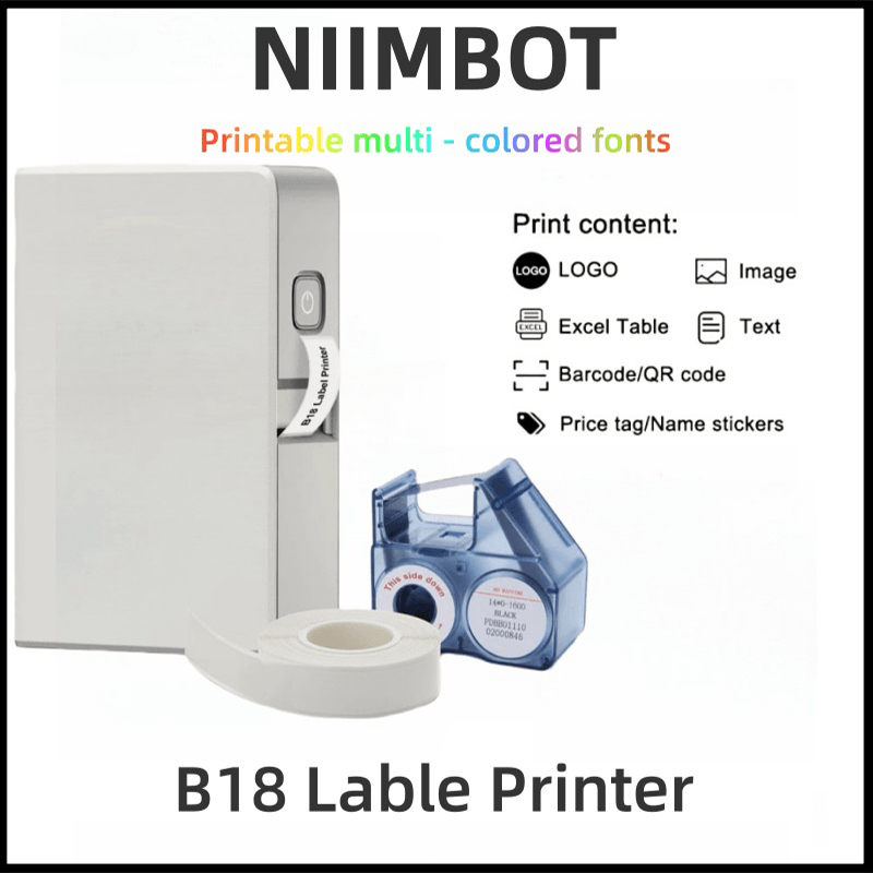 Commercial Printing Labels - NIIMBOT B18 カラーラベルプリンター、ワイヤレス Bluetooth 接続、ポータブル、モバイル編集、サポートカラー印刷充電式