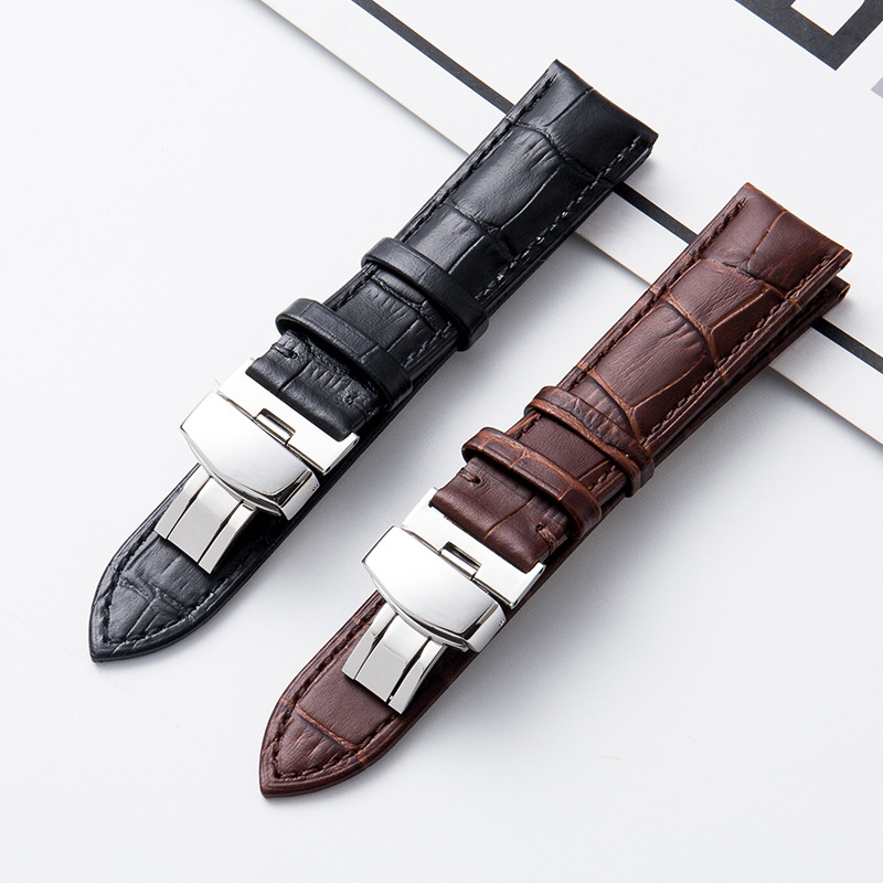 Commercial Printing Press - 本革の時計バンド,カジュアルな黒と茶色の牛革ストラップ,クロコダイル柄の服18 20 22 24 mm
