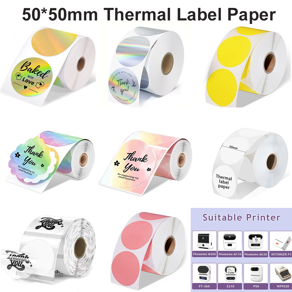 Commercial Printing Services - 丸型感熱紙,ラベルステッカー,中小企業用,粘着性,m110,m110s,m120,m200,m220,50x50mm, 1ロール