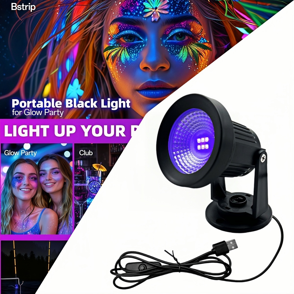 Exposure Unit Uv - 395nm ブラックライト、紫外線ネイル乾燥ランプ、紫色光蛍光タペストリーパーティーランプ、ハロウィン装飾ライト