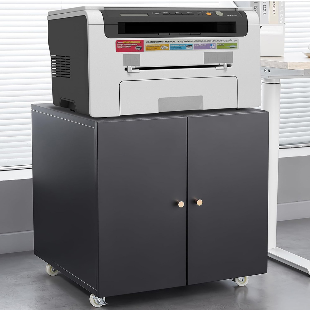 Commercial Printing Press - ファイル収納付きメタルプリンタースタンド、ダブルドアと調節可能な棚付きスチールファイルキャビネット、ホイール付きプリンターテーブルスタンド