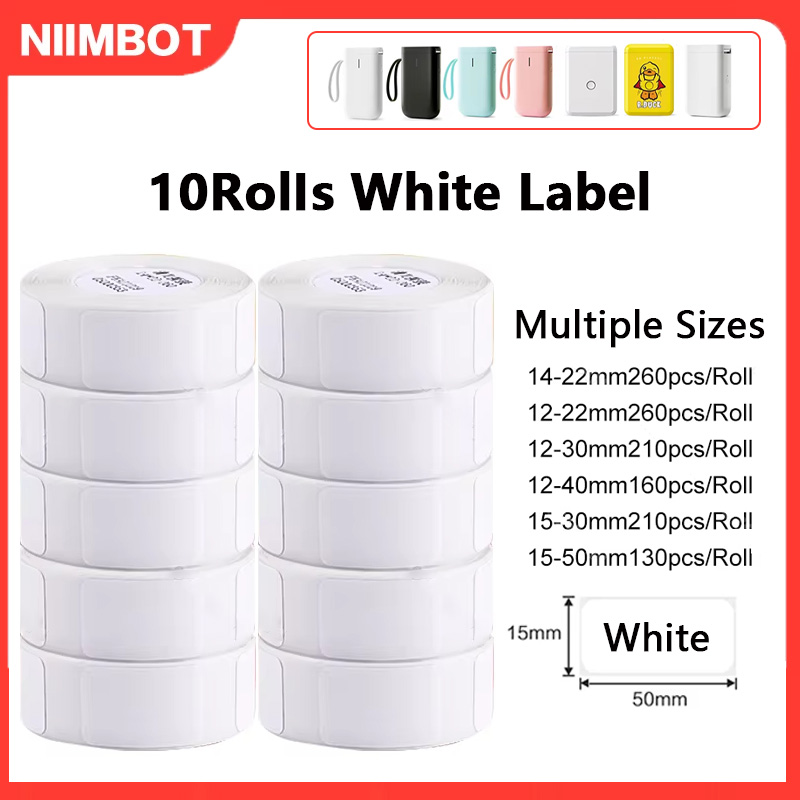 Commercial Printing Labels - Niimbot公式ラベルステッカー用紙10ロールホワイトテープ防水耐油サーマルラベル12-15mm D11 D101 D110印刷対応