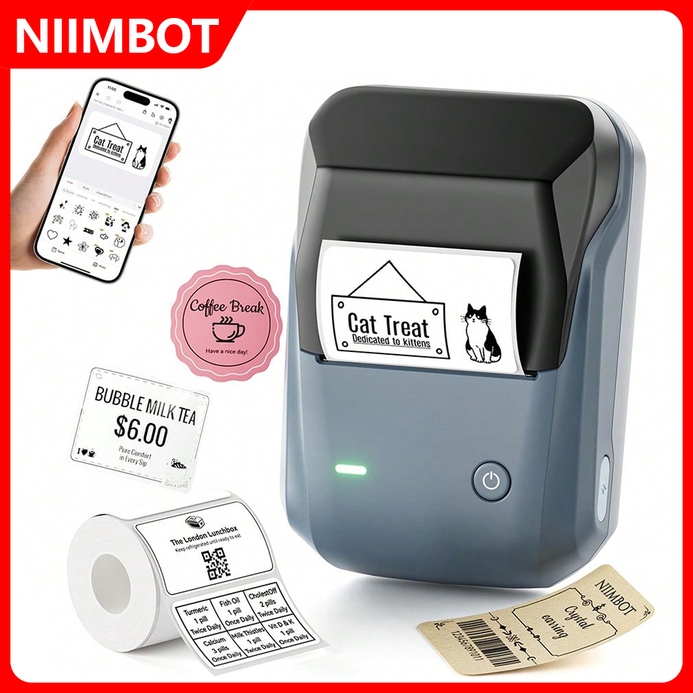 Commercial Printing Labels - NIIMBOT B1 ポータブルサーマルプリンター 2インチ粘着ミニプリンター モバイルワイヤレスBluetooth オフィス用タグステッカーラベルメーカー