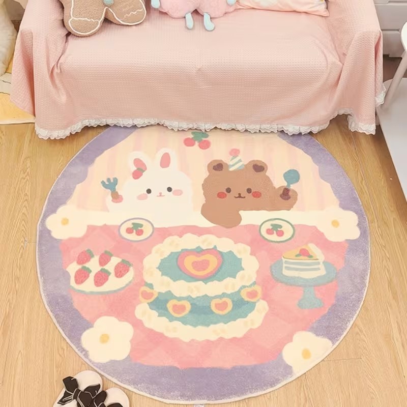かわいいウサギクマケーキプリントラウンドラグソフト滑り止めカ - Wholesale Commercial Printing のレビューと価格