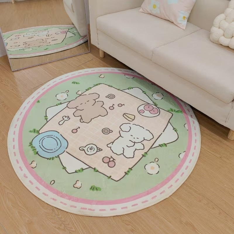 かわいいウサギクマケーキプリントラウンドラグソフト滑り止めカ - Wholesale Commercial Printing のレビューと価格